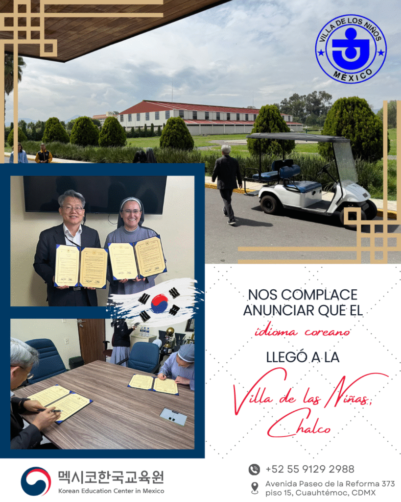 Firma del MOU entre el Centro de Educación Coreana en México y Villa de las Niñas Chalco para iniciar clases de coreano, agosto 2025
